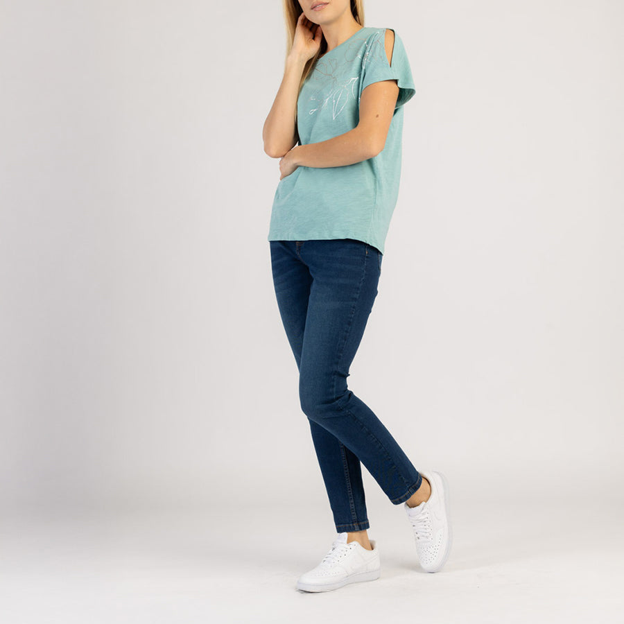 T-SHIRT DA DONNA IN COTONE A MANICHE CORTE CON FANTASIA - TEEZY