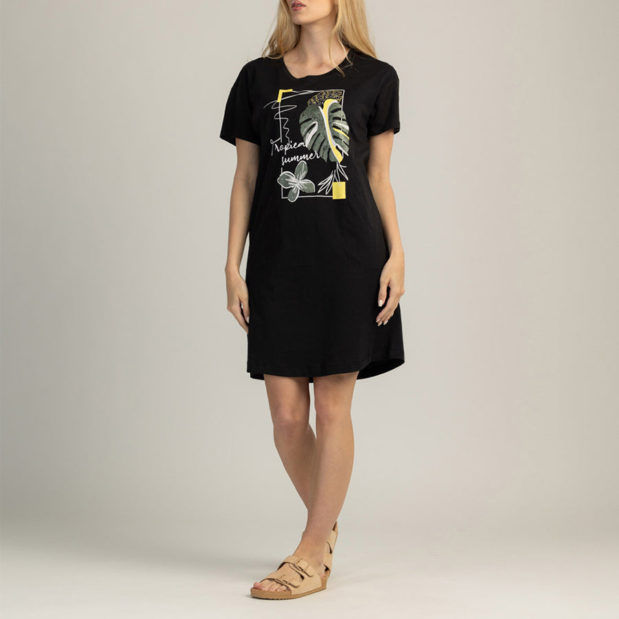 ABITO DONNA CON MANICHE CORTE, 100% COTONE - TROPICA